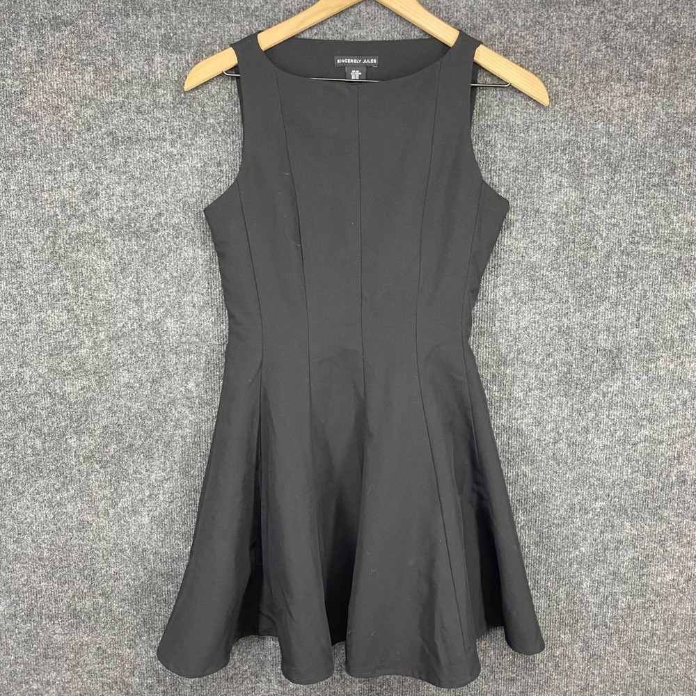 Sincerely Jules Black Sleeveless Fit and Flare Mini Dress XS Boat Neck Side Zip